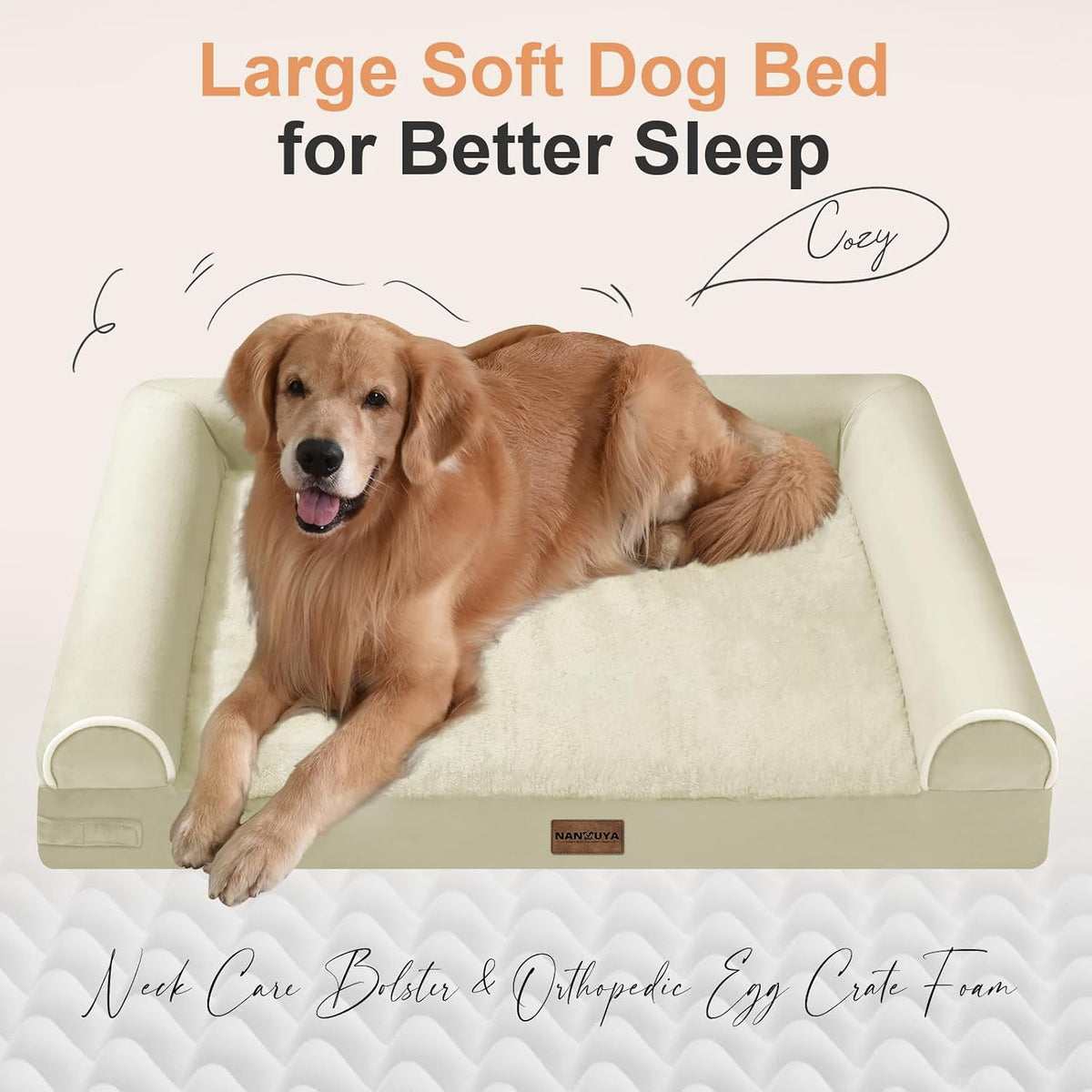 Orthopedic Dog Bed for Large Dogs - Beige / 40.0"L x 32.0"W x 6.5"Th - image 2