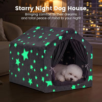 Indoor Dog House with Frame, Cute Dog Tent Bed with Cover Cave - Medium ( 17" × 17" × 17" ) / Gray with flannel - image 3