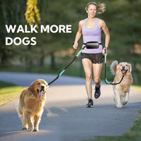Hands Free Dog Leash with Pouch, Double Leash for Two Dogs, Retractable Bungee with Double Padded Handles, Waist Leash for Dog Walking, Running Leash for Dogs, Dog Walking Accessories