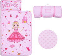 Kids Nap Mat Portable Slumber Bags with Removable Pillow and Blanket - Pink Princess