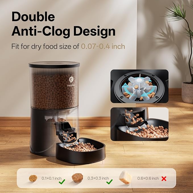 Automatic Cat Feeder WiFi- 5Ghz Cat Food Dispenser with APP Remote Control- Auto Pet Feeder for Small Dog Indoor- Easy to Set Up and Clean- Dual Power with Desiccant Bag Keep Fresh