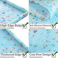 Ptlom Dog Food Mat Anti-Slip Dog Bowl Mats for Food and Water, Waterproof Pet Placemat Prevents Messy Spill to Floor, Silicone Puppy Feeding Tray for Small, Medium and Large Dogs Cats, Blue
