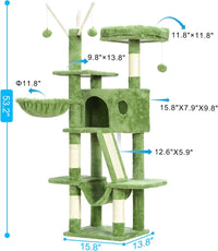 Hey-brother Cat Tree Tower with Padded Platform Bed, Hammock - 53 Inch / Green - image 2