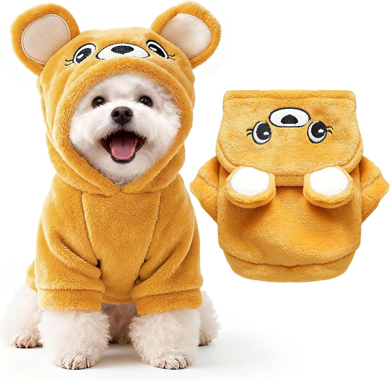 Dog Hoodie with Bear Ears Fleece Dog Sweater for Small Dogs French - Yellow / Small