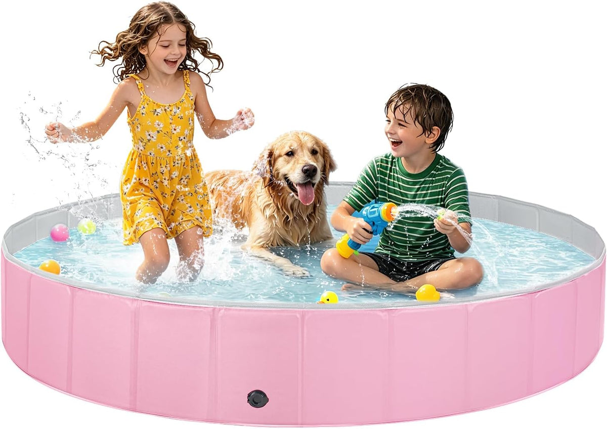 Jecoo Dog Pool for Large Dogs Kiddie Pool Hard Plastic Foldable Dog - Pink / L-55" x 12"