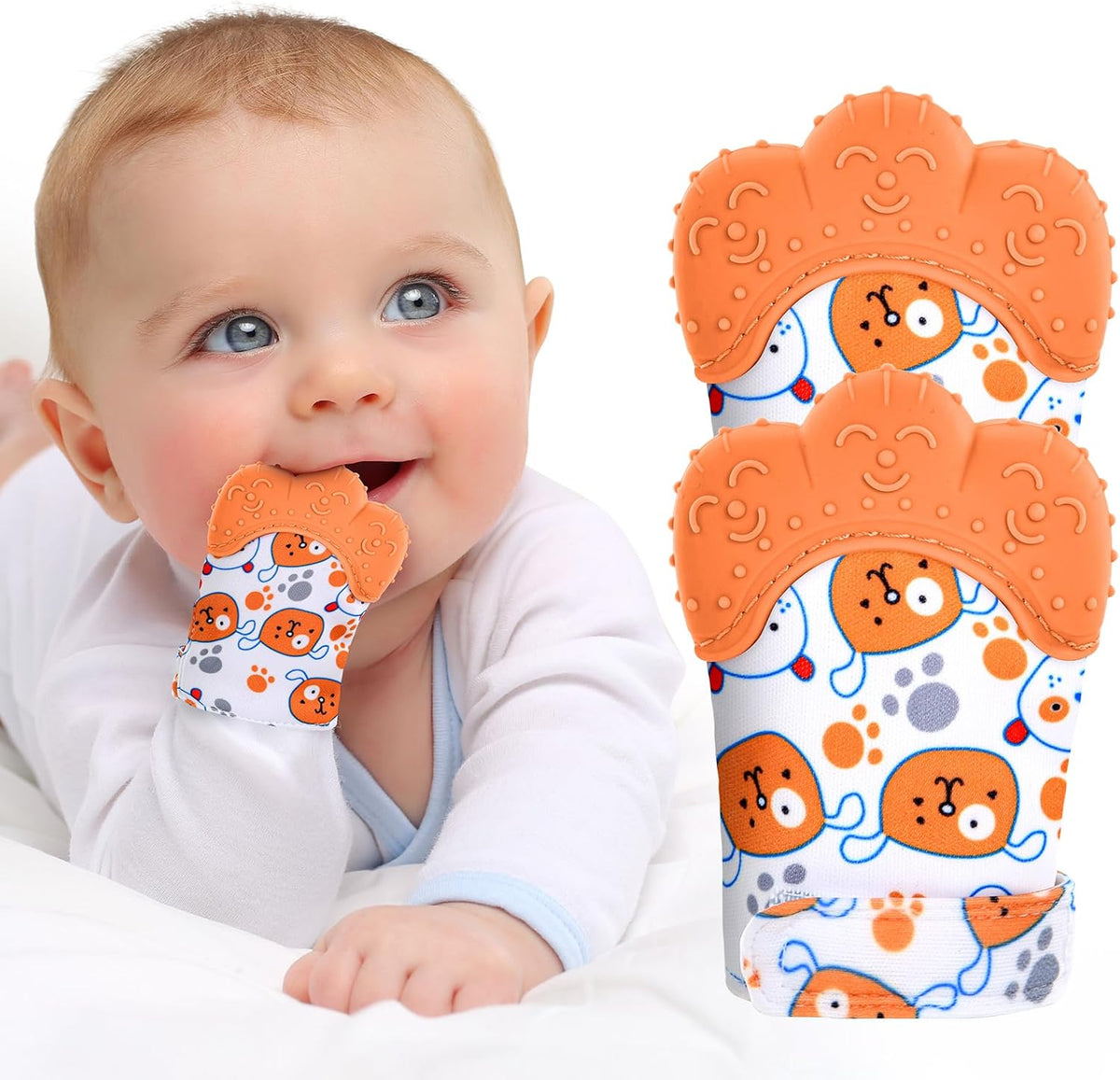 2Pack Silicone Teething Mitt - Orange bear