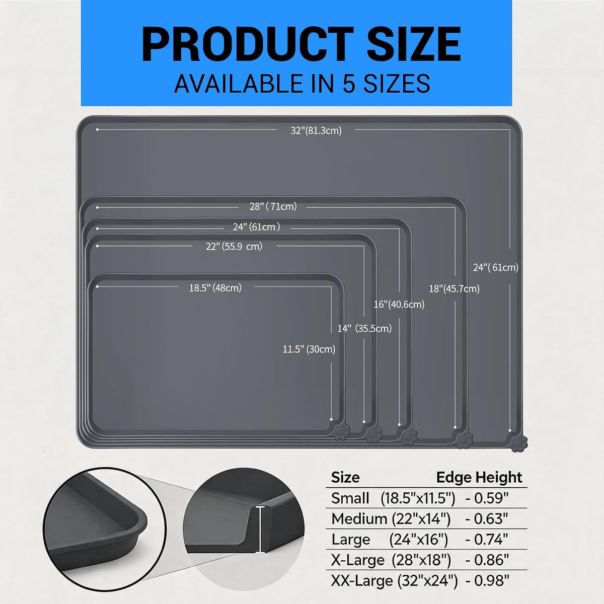 Reopet Silicone Pet Feeding Mat - Grey / 18.5" x 11.5" - image 3