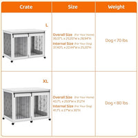 IchbinGo Large Dog Crate Furniture with Sliding Barn Door, 43.7" Wooden Dog Kennel End Table with Wheels and Flip-top Plate Dog House with Detachable Divider for Small/Medium/Large Dog (White)