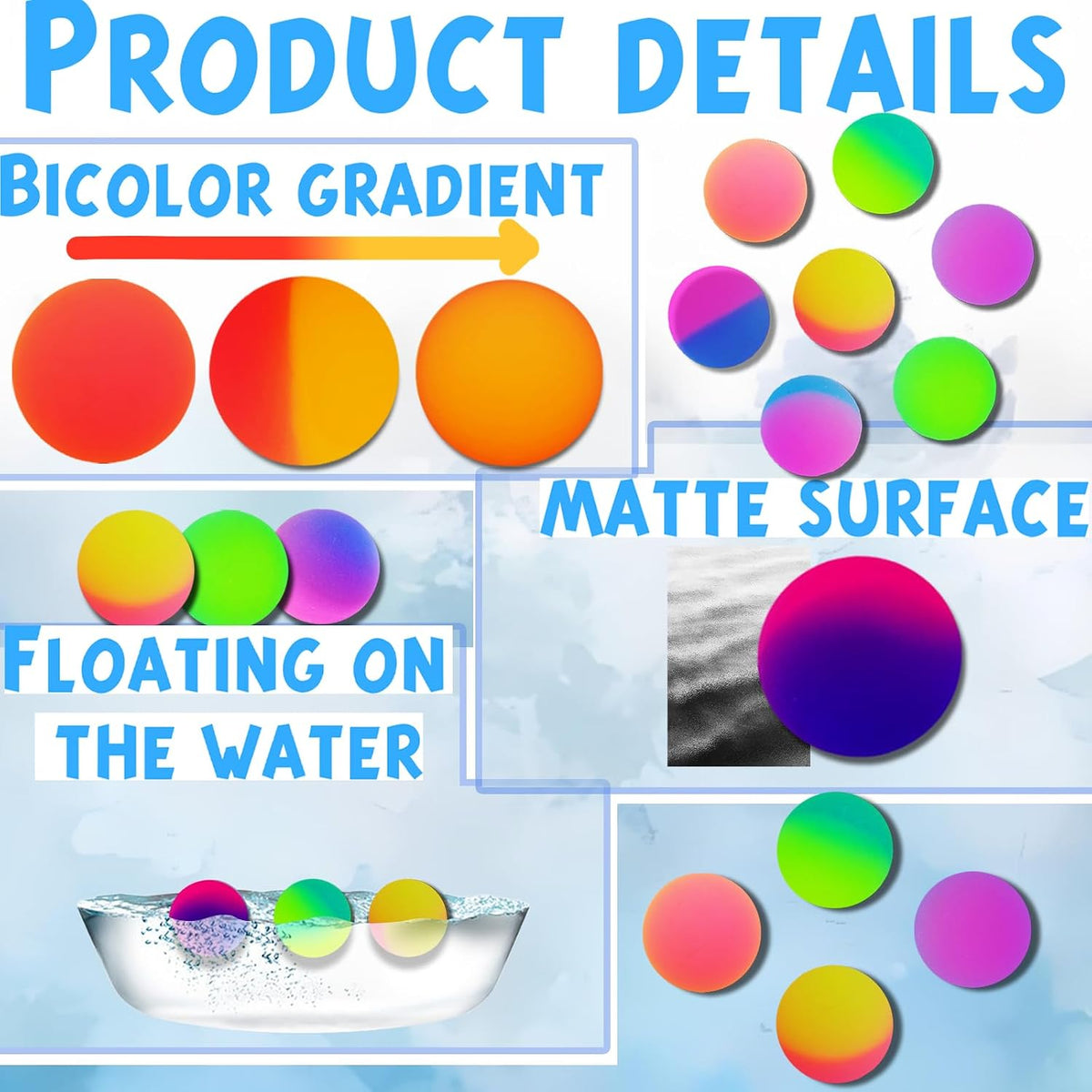 Whkvnng 50 rubber bouncy balls with two-color gradients, 32mm - view 3
