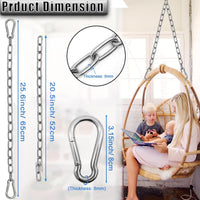 2 Pack Hanging Swing Chain with 4 Carabiners 25in, Swing Chairs - Silver / 25in×2pcs - image 2