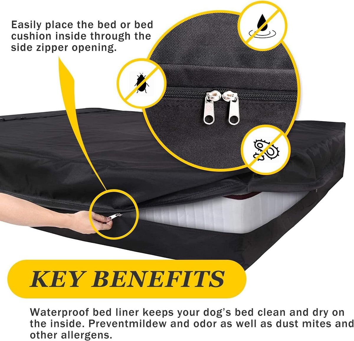Dog Bed Covers 53L × 43W × 5H Inch Washable Grey Thickened Waterproof - Large-36" L × 27" W × 3" H / Black - image 3