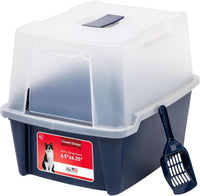 IRIS USA Large Front Door Cat Litter Box, Walk-in Entry - Navy / Hooded