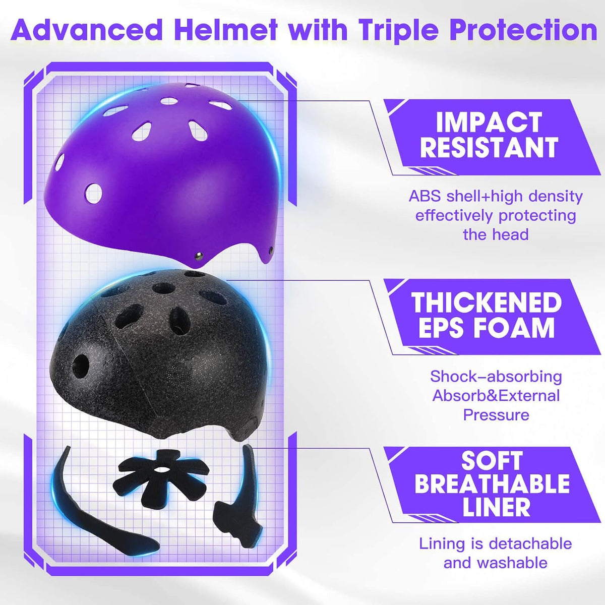Toddler Kids Bike Helmet Set with Knee Elbow Pads - Purple / Small: 20.1"-21.2"/51-54cm - image 3