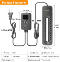 HITOP 1000W Digital Aquarium Heater: Titanium Fish Tank Heater - 600W - image 2