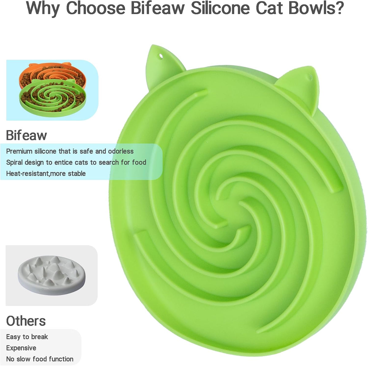 Slow Feeder Cat Bowl, Easy to Clean Silicone Bowl - Orange and Cyan - image 2