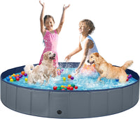 Jecoo Dog Pool for Large Dogs Kiddie Pool Hard Plastic Foldable Dog - Gray / XXL-71" x 12"