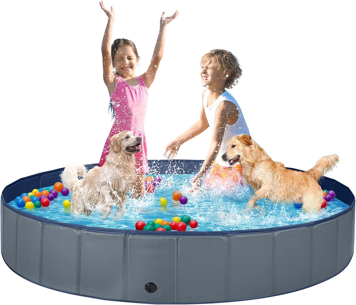 Jecoo Dog Pool for Large Dogs Kiddie Pool Hard Plastic Foldable Dog - Gray / XXL-71" x 12"