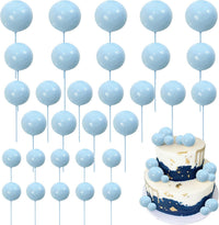 ZHUOWEISM ball cake toppers, 24 mini balloon picks in blue, gold and white - view 7