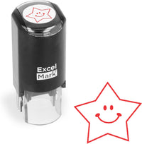 ExcelMark Round Teacher Stamp, RED Ink - HAPPY STAR