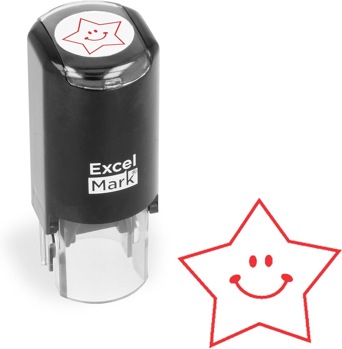 ExcelMark Round Teacher Stamp, RED Ink - HAPPY STAR