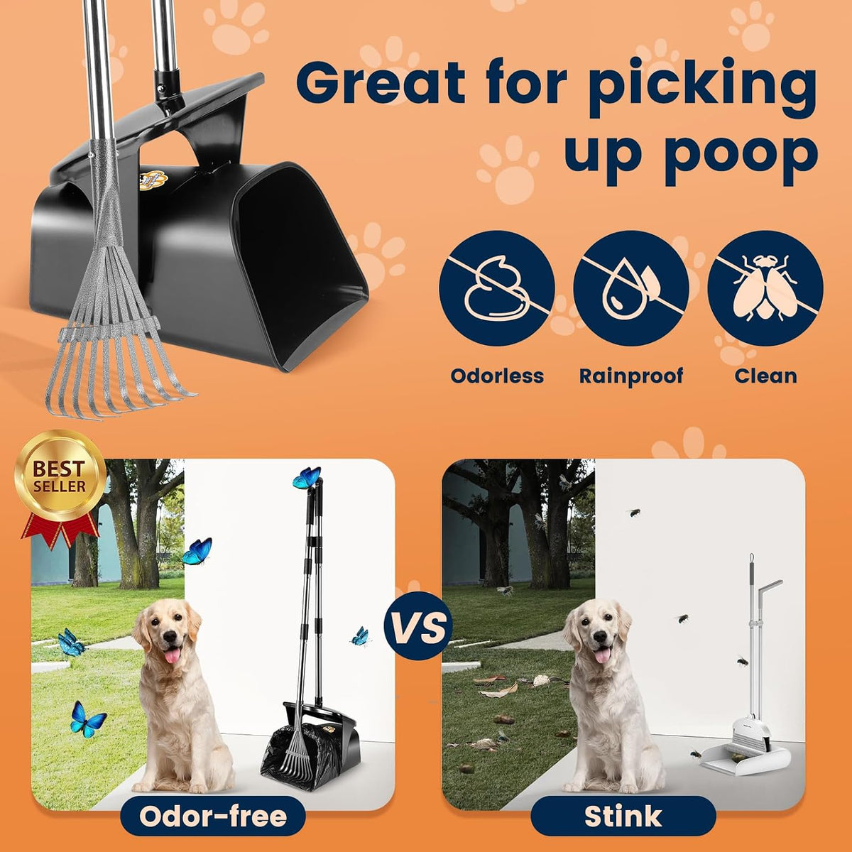 Pooper Scooper for Large Dogs Heavy Duty Swivel Bin & Rake with 20 - image 2