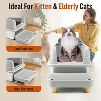 Cat Litter Box Step Ramp, Cat Litter Catcher Mat with Wooden Feet, Filter Function, Cat Pedal Stool for Self-Cleaning Cat Litter Box, Ideal for Kitten & Elderly Cats (Light Grey)