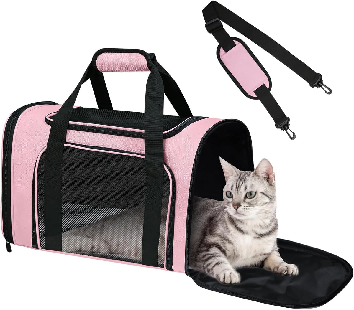 Large soft-sided cat carrier with shoulder strap, 20 x 13 x 13 inches, holds pets up to 28 lb