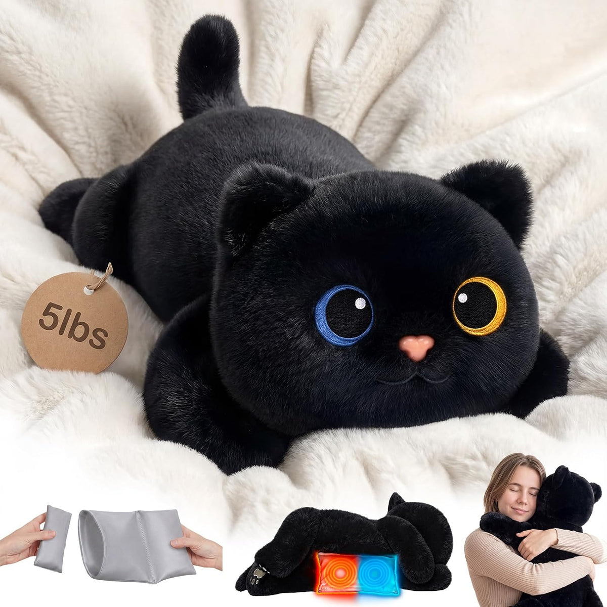 Mewaii Weighted Stuffed Animals Black Cat Plush - Black / 23 Inch