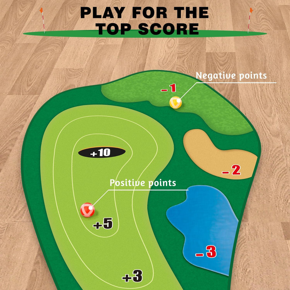 TOY Life chipping golf game mat with sticky balls, scoring zones, sand traps and water hazards - view 9