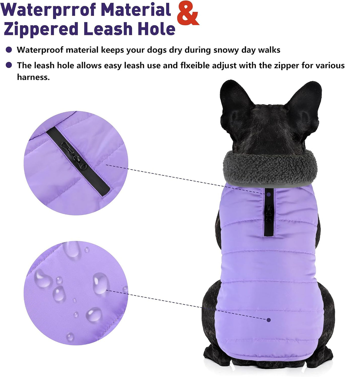 Waterproof Dog Winter Coat - Lilac / S(Chest Girth:12.6-16.1") - image 2