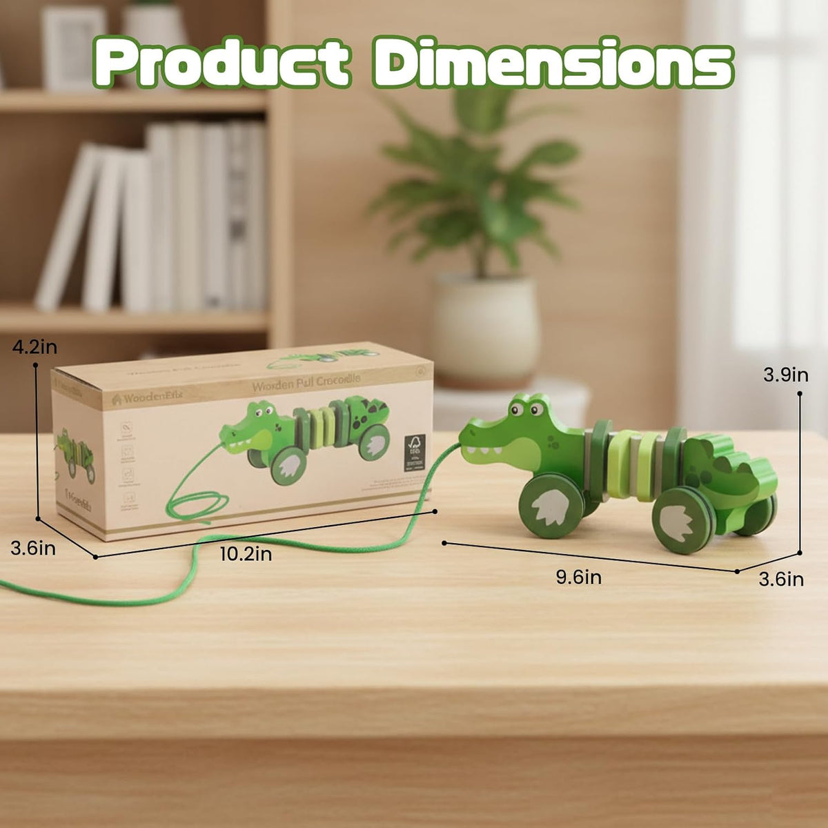 Baby Toys Car,Wooden Pull Along Toy for Toddlers 1 2 3 Year Olds – Fun for Kids & Family - Crocodile - image 4