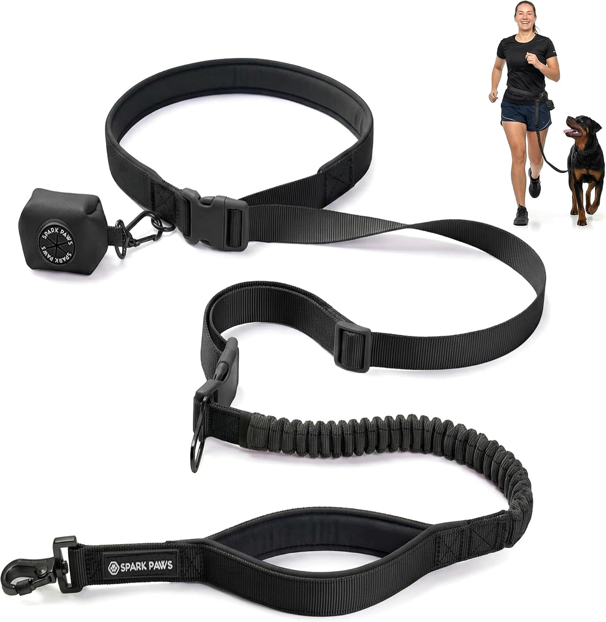 Spark Paws Hands Free Dog Leash - Black