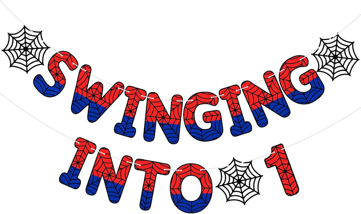 TaoBary Spider Theme 4th Birthday Banner Swinging into 4 - Red and Blue / 1st