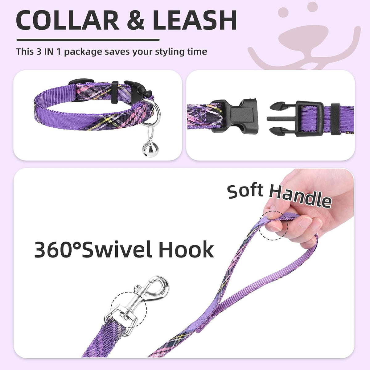 PUPTECK Dog Harness, Collar and Leash Set No Pull for Small Medium Sized – Essentials for Dogs - Purple / M (CHEST 16"-18") / Patterned Harness Collar and Leash Set - image 4