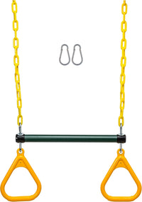Safe Kidz 18-inch trapeze swing bar with rings and 48-inch heavy duty chain in green