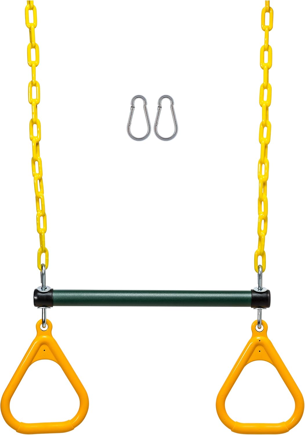 Safe Kidz 18-inch trapeze swing bar with rings and 48-inch heavy duty chain in green