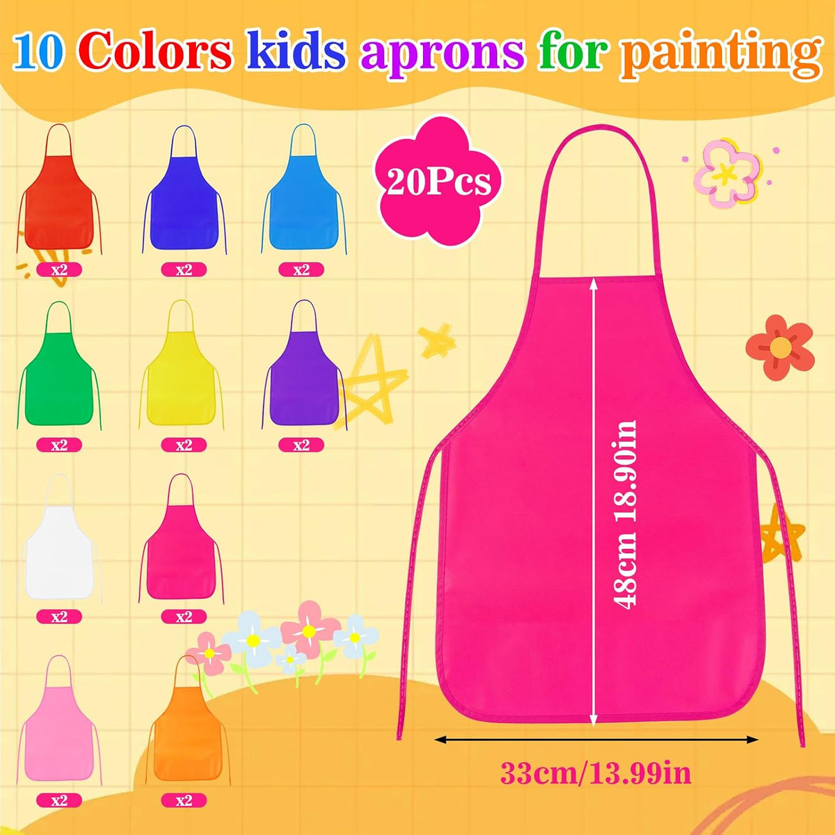 PLULON kids painting aprons in 12 bright colors with ties - view 13
