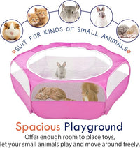 Pawaboo Small Animals Playpen, Waterproof Small Pet Cage Tent with Zippered Cover, Portable Outdoor Yard Fence with 3 Metal Rod for Chick/Kitten/Puppy/Guinea Pig/Rabbits/Hamster/Chinchillas,Magenta