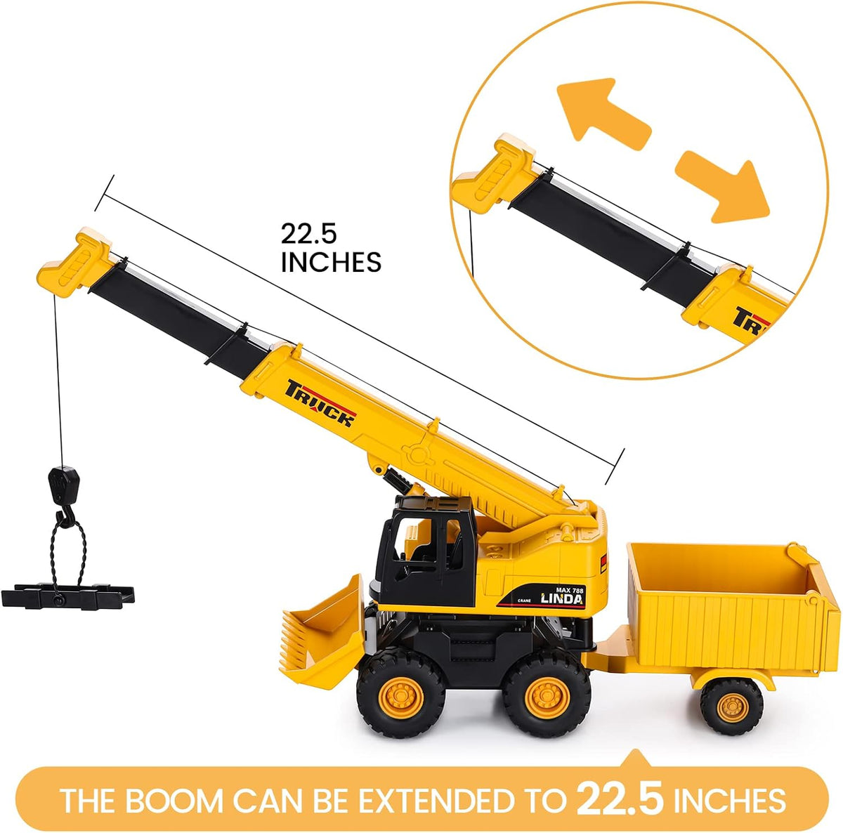 SASBSC 3-in-1 big crane truck toy with extended boom, rope hook and friction wheels - view 6