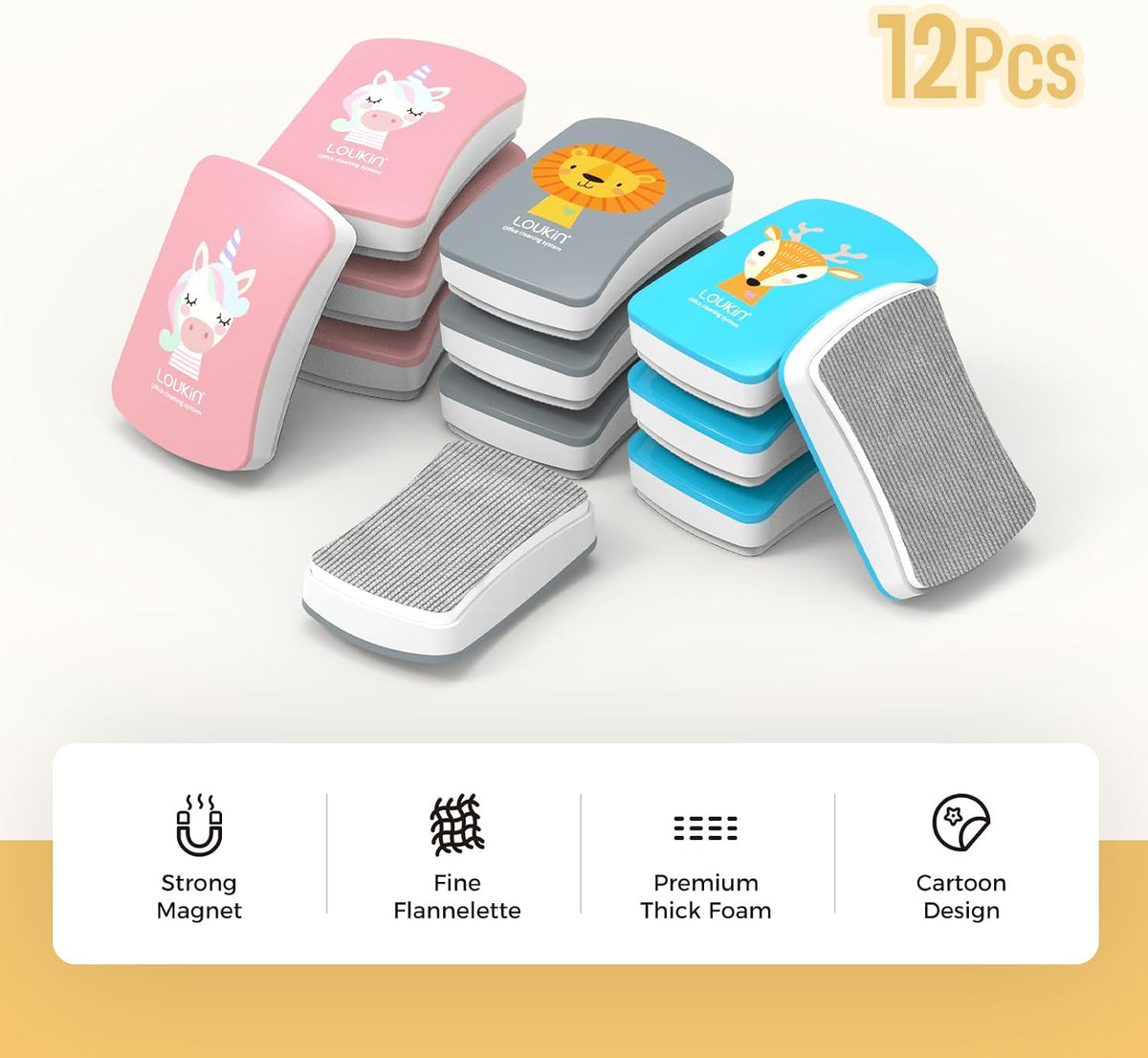 loukin Kids Magnetic Dry Erase Erasers - Multicolor 12 Pack - image 2