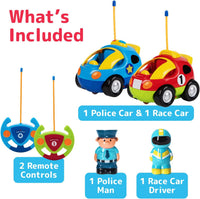 PREXTEX 2 Pack Cartoon Remote Control Cars for Toddlers - Race Car/Police Car - image 2