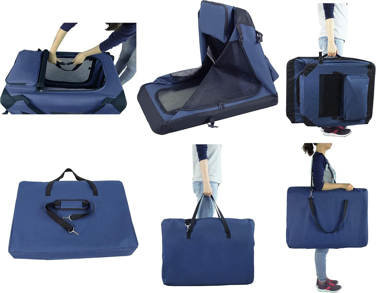 EliteField 3-Door Soft Dog Crate with Bed & Carrying Bag – Essentials for Dogs - Navy Blue / 20.0"L x 14.0"W x 14.0"H - image 4