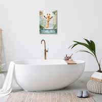 Bathroom Funny Giraffe Pictures Wall Art, Watercolor Giraffe Bathroom Wall Decor, Animal Framed Painting Canvas Artwork for Living Room Decorations 16"L x 12"W