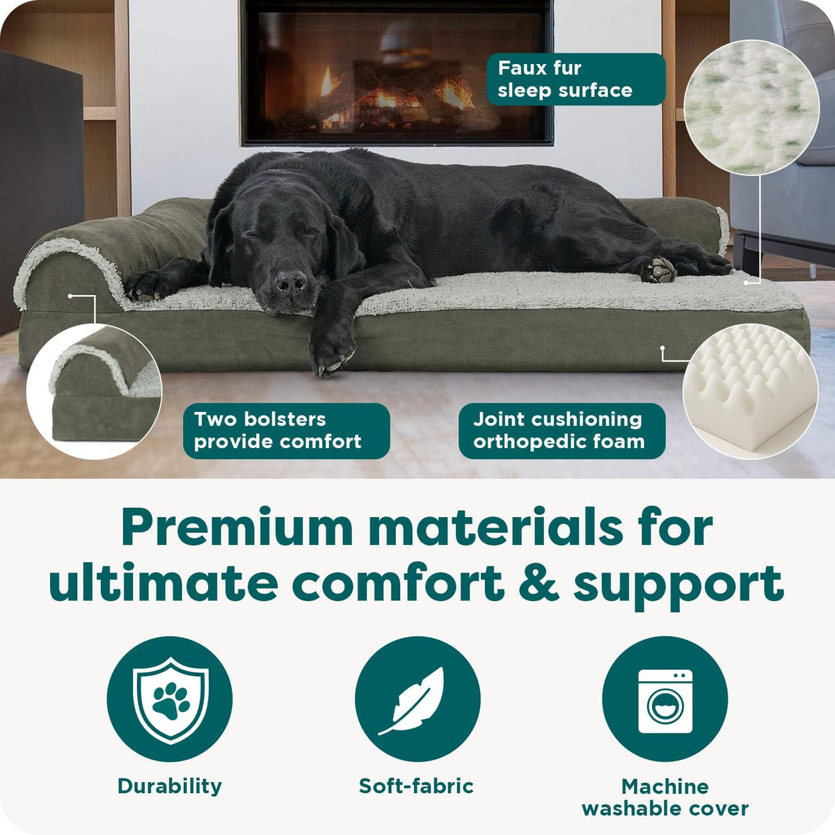 Furhaven Orthopedic Dog Bed for Large Dogs w/ Removable Bolsters - Jumbo / Dark Sage - image 4