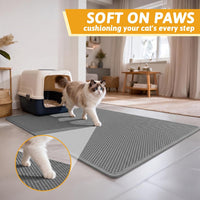 Pieviev Cat Litter Mat, Double-Layer Waterproof Litter Trap - Gray / 47x36 Inch - image 4