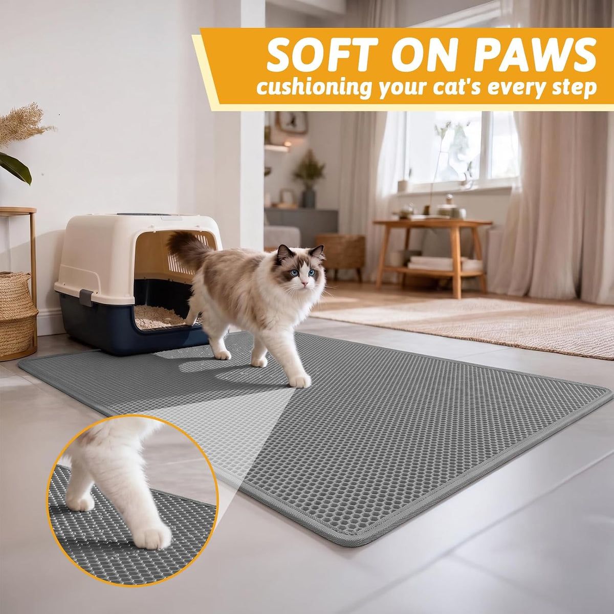 Pieviev Cat Litter Mat, Double-Layer Waterproof Litter Trap - Gray / 47x36 Inch - image 4