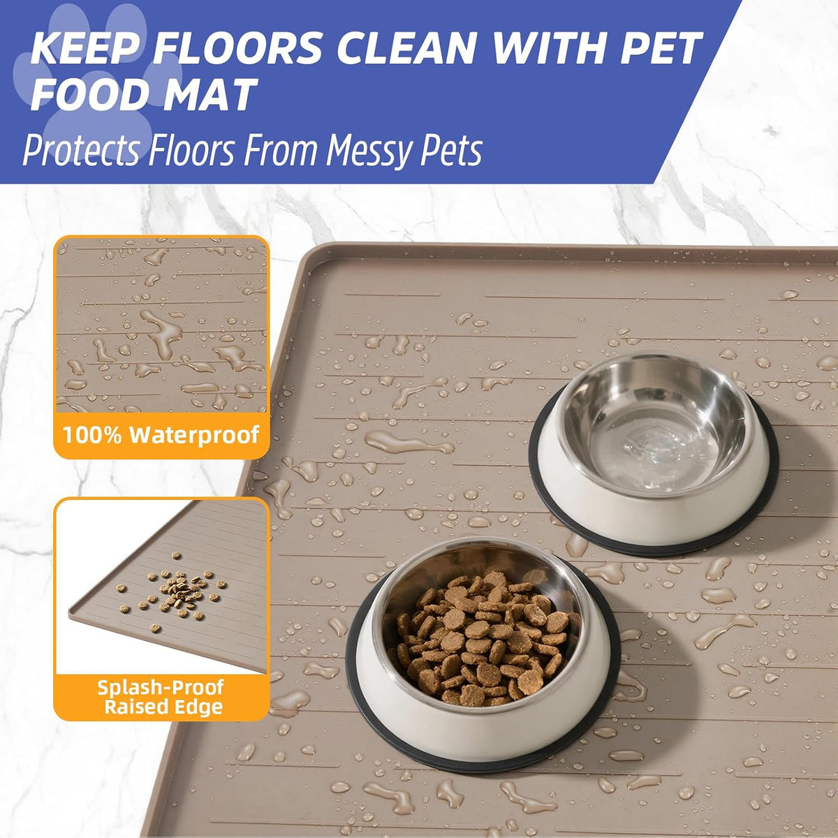 Large Dog Mats for Food and Water - Light Brown / 32"L x 24"W - image 3