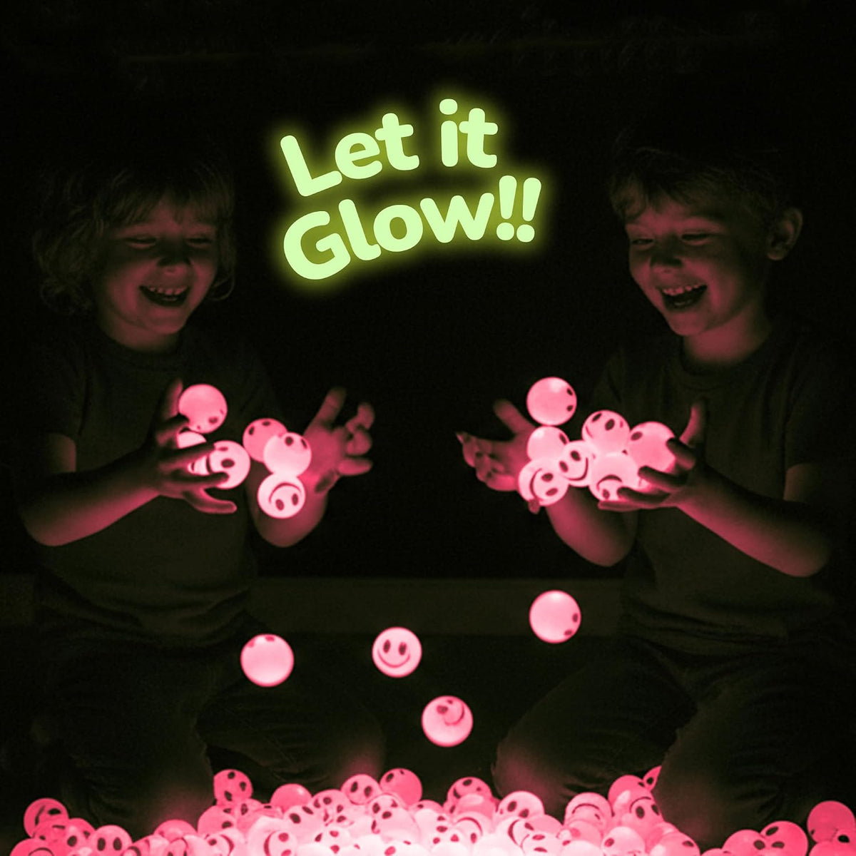 ArtCreativity Glow in the Dark Orange Smiley Face Bouncing Balls - Pink - image 4