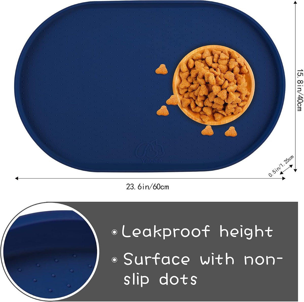 100% Waterproof 0.5" Raised Edge BPA Free Silicone Dog Food Mat - 24x16x0.5 Inch / Navy - image 2
