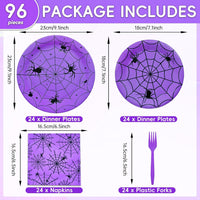 Gistome 96-piece Halloween spider web tableware set with plates, napkins and forks - view 10